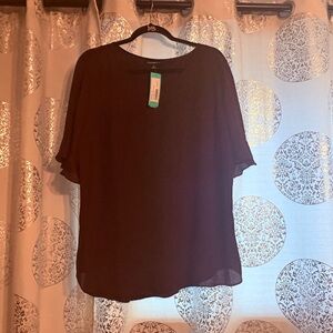 Elegant Plum Women's Flutter Sleeve Mixed Media Top